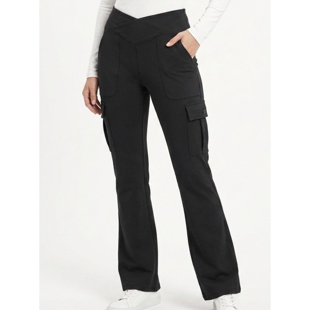 Casei Black Polyester Cargo Bootcut Flare Leggings High Waist Size XL Extra Larg